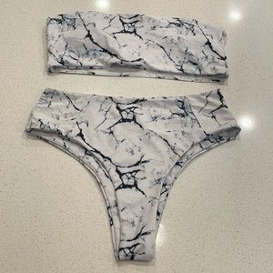 High waisted white marble bikini